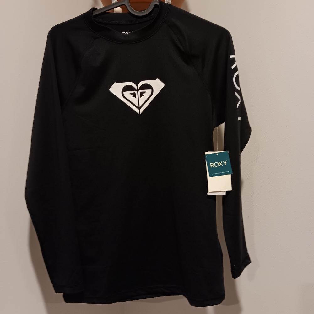 Roxy Black Long Sleeve Rash Guard with White Logo